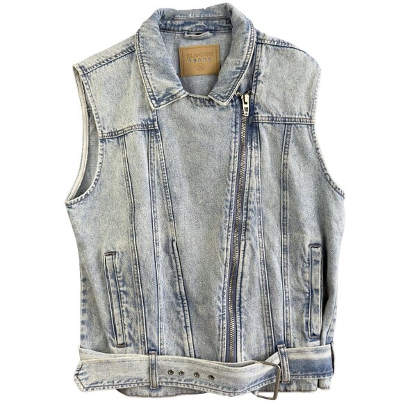 Blank NYC Jackets & Blazers - BLANKNYC Denim Moto Vest Grunge Biker 80's Light Wash Belted Medium Diagonal Zip